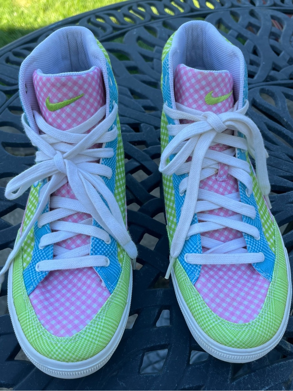 Nike High-Top Sneakers in Pink, Blue & Green Gingham -size 10